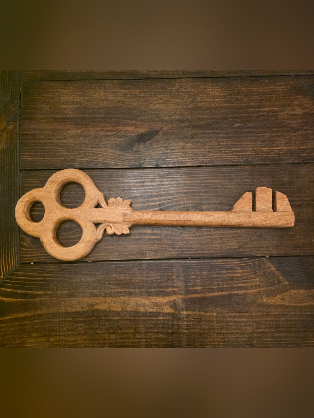 Rustic Wooden Key Wall Decor - Brown